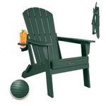 Plawdlik Folding Adirondack Chair, SGS Tested, Wooden Textured with Cup Holder, Heavy All-Weather HDPE Comfortable Set Poolside Backyard Lawn Green