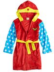 DC Comics Wonder Woman Girls Plush Fleece Bathrobe Robe (Small / 6-6X, Red/Blue)