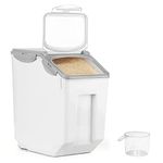 ABOUT SPACE 1 Pack Rice Dispenser (15Kg) Airtight Rice Storage Container with Measuring Cup - Rice Barrel Dispenser, Moisture Proof Organiser for Cereals, Grains, Pulses & Pet Food - Grey