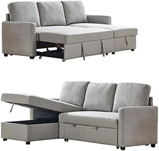 Grey Colour 2m Linen Fabric 3 Seater Pullout Sofa Bed Modular with Storage Chaise Futon Corner