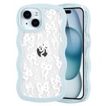 QLTYPRI for iPhone 13 Case/iPhone 14 Case, Cute Bowknot Pattern Aesthetic Design Clear Phone Case for Girls Women,Curly Wave Frame Soft Transparent Shockproof Protective Phone Cover - White Light Blue