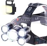 Headlamp Torch, USB Rechargeable Water Resistance 12000 Lumen Ultra Bright Single LED Zoomable Flashlight with Keychain Led Light for Trekking, Camping (5 Led Headlamp + Torch)