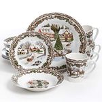 Gibson Home Christmas Toile 16 Piece Dinnerware Set, Multicolor