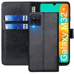 FMPCUON Case For Samsung Galaxy M32,High-grade Leather Flip Wallet Phone Case Cover for Samsung Galaxy M32 Inches [Card Slots] [Kickstand] [Magnetic Closure]-(Black)