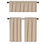 GoodGram 3 Pc. Plaid Country Chic Cotton Blend Kitchen Curtain Tier & Valance Set - Assorted Colors (Toast)