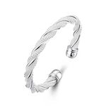 YUREN Fashion 925 sterling silver Adjustable Cuff Bangle Cable Wire Twisted Cuff Bracelet for Women Silver Bangle Bracelets, 1.5 inch, Sterling Silver Silver