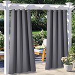 NICETOWN Outdoor Curtains 2 Panels Waterproof for Patio - Rustproof Grommet Sturdy Indoor Outdoor Vertical Blackout Drapes for Front Porch (W52 x L96, Grey)