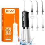 Bitvae Water Flosser for Teeth Cordless, 3 Modes & 5 Intensities Water Flossers, Oral Irrigator with 6 Jet Tips, Dental Flosser Water Jet Waterproof Available in Shower, USB Rechargeable