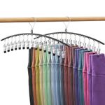 Minicoco 2 Pack Trouser Hangers with Clips, Legging Organizer for Closet Non slip Metal Holds 30 Leggings Hangers Holders Pants Hangers with Windproof Clasp, Black Rubber Coated Clothes Pants Hangers