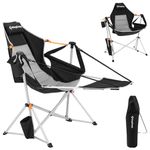 KingCamp Camping Chair Folding Hammock Chair with Footrest Adjustable Highback Lightweight Portable Aluminum Swing Chair Fold up Chair Black & Grey