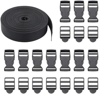 ZYKORT 10M Fettuccia Nylon di Larghezza 20 MM+10 Paia Fibbie in Plastica Regolabili, Fibbia Zaino Nera, Applicabile a Cinghia Tracolla per Borsa Fai Da Te