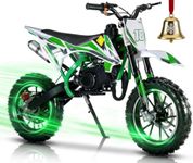 Kids Dirt Bike, 50cc Dirt Bike with Off-Road Tires Dual Disc Brakes Shock Absorption, 2 Stroke Mini Dirt Bikes, Max Speed 40km/H Dirtbike Motocross, Pocket Motorcycle for Kids and Adults (04-Green)