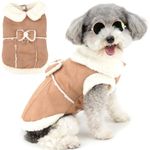 Zunea Dog Winter Coats for Small Dogs Cats Shearing Fleece Dog Jacket Coat with D-Ring Cute Puppy Clothes with Bow Soft Warm Fleece Vest Clothing Windproof Cold Weather Pet Chihuahua Apparel Khaki XS