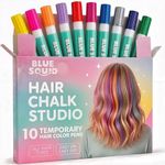 Blue Squid Hair Chalk for Girls Pens – 10 Vibrant Temporary Hair Colour Chalks for Kids - Ideal Christmas, Birthday Gifts for Girls & Teens - Kid Safe, Washable Hair Dye for Ages 6 7 8 9 10 11 12