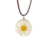 CHOORO Daisy Flower Necklace Real Dried Flower Necklace Handmade Pressed Flowers Jewelry Gift for Nature Lovers Mori Girl (Daisy Flower Necklace)