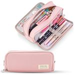 Party Propz Large Capacity Pencil Case - Pink Color Large Capacity Pencil Pouch | 3 Compartments Pencil Pouch | Stationery Pouch | Double Layer Pencil Pouch | Pencil Pouch for Girls for School