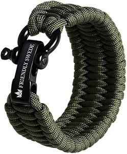 The Friendly Swede Trilobite Extra Thick 550 lb Paracord Bracelet with Stainless Steel Black Bow Shackle, Survival Bracelets, Paracord Bracelets - Adjust. Size - Army Green - XL Fits 8.5-9.8" Wrists