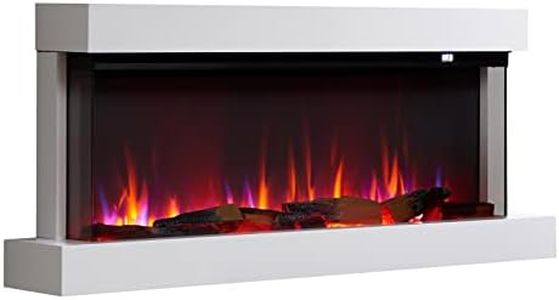 FLAMME Knighton 130cm/51" 3-Sided Electric Wall Mounted Fireplace, Multiple Flame Colours, 1500W Heater, Crackling Sound Effect, Remote and APP Control, White