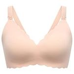 Momcozy Nursing Bras for Breastfeeding, Jelly Strip Support Comfort Maternity Bra, Seamless Soft Wirefree Pregnancy Bra Beige