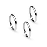 Stackable 3 Piece Set of Silver Tone Stainless Steel Plain Comfort Fit Wedding Band Ring, Size 5.5