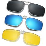 Long Keeper 3-Pack Polarised Clip on Sunglasses over Prescription Glasses for Men Women, Anti Glare Driving Fishing Clip-on Flip up Sunglasses