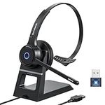 Bywulanda Wireless Headset with Noise Cancelling Microphone, V5.3 Computer Headset with Charging Dock, 40H On Ear Headphone with Mic Mute & USB Dongle for PC/Cell Phone/Office/Work