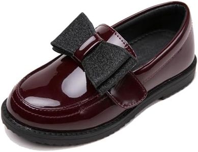 DADAWEN Girl's Loafers Slip On Bowknot Oxford Shoes Flats Round Toe Wedding Church School Uniform Dress Shoes (Toddler/Little Kid/Big Kid) Wine Red US Size 1 M Little Kid