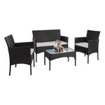 XEO HOME 4 Pc Rattan Garden Furniture Sets 4 Piece Indoor Outdoor Table and Chairs Set Balcony Patio and Conservatory Furniture Sofa Backyard Pool Side Coffee Seater (Black)