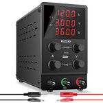 RUZIZAO DC Power Supply Variable: 120V 3A Adjustable Switching Regulated High Precision 4-Digits LED Display 5V/2A USB Port Test Lead Output & Input Power Cord Bench Lab Power Supplies