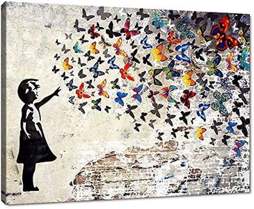 Yatsen Bridge Graffiti Street Wall Art Banksy Painting Artwork Large Size Framed Girl with butterfly Decor Canvas Prints Picture for Kid Room Bedroom Ready to Hang -18'' Wx24 H