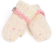 Little Kids Speckled Knit Warm Lined Mittens - Baby/Toddler Girls Age 1-3 Years, Off-White Pink, Lace Adorned Edge