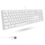 Macally Slim USB Wired Keyboard - Full Size 104 Key Layout & 16 Shortcut Keys - Plug & Play Keyboard for Mac and Windows PC - Scissor Keycaps for Smooth Typing - Mac Wired Keyboard with Numeric Keypad