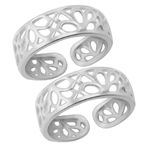 Parnika MJ Comfortable Band Design Toe Rings in Pure 92.5 Sterling Silver for Women (Floral)