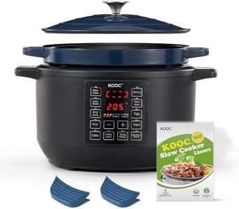 KOOC 10-in-1 Slow Cooker 6 qt Blue, Electric Dutch Oven, Croc Pot 6 Quart, Slow Cook, Sear/Sauté, Nonstick, Enameled Cast Iron with Self-Basting Lid, 1500W