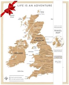 Splosh Travel Map - Desk UK Map Pin Board in White, Wooden Frame. Travel Pin Board with 100 Pins in 2 Colours to Personalise and Mark Your Past and Future Adventures, Push Pin UK Map.