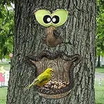 ALLADINBOX Bird Feeder Tree Face Decor Outdoor, Fun Old Man with Glowing Eyes in Dark, Tree Hugger Wild Birdfeeder Sculpture Yard Art Garden Decoration