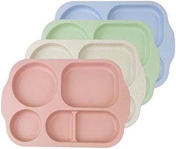 greenandlife 12 Inch (4PCS) Large Unbreakable Divided Plates for Kids Adults, Dishwasher & Microwave Safe Plates, Lightweight Reusable Plastic Compartment Plates, BPA Free and Healthy