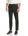 Symbol Premium Men's Slim Fit Stretch Knit Mid Rise Pants - Smart Casual | Flexi Waist (SP-S24-M-CT-101_Dark Olive_42)