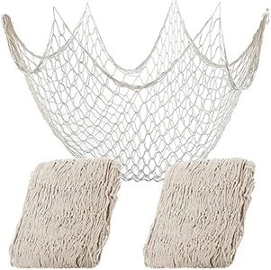 2 Pcs Fish Netting Decoration Beige Nautical Fish Net Cotton Decorative Fishing Net Ocean Themed Wall Hangings Fishnet Fish Netting for Beach Mermaid Party Home 39.4 x 78.7in (Beige)