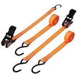 Belle Vous 2 Pack of Tie Down Ratchet Straps with S-Hooks & Rubber Handles - L4m/13ft x W25mm - 500kg/1102lbs Break Strength - Heavy-Duty Straps for Securing Cargo, Moving Appliances, & Motorcycles