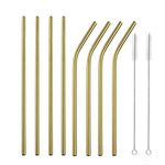 Botanique Stainless Steel Metal Straws Reusable 8 Set Drinking Straws with 2 Cleaning Brush Eco-Friendly BPA Free Straws 8.5 inch Perfect for Smoothie Milkshakes Cocktail and Hot Drinks Colour (Gold)