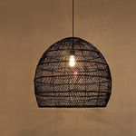 Arturesthome Kitchen Island Light, Rattan Woven Pendant Lighting Fixture Shades, Handmade Hanging Lamp Crafts Lampshade (35cmx35cm, Black)