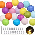 LIHAO 20PCS Paper Lanterns 6 inch Colorful Paper Lantern with Warm White LED Balloon Lights Chinese Lanterns Assorted Colors Hanging Paper Lanterns Lamp Decorations