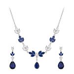 Ever Faith Bride Wedding Jewelry Set Sparkly Teardrop Flower Blue CZ White Gold Plated Bridal Necklace Earrings Set for Women Bridesmaid