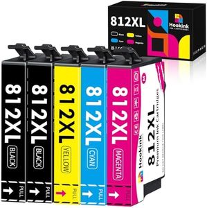 Hookink 812XL 812 Ink Cartridges 5-Pack New Upgraded Chip Compatible for Epson Workforce Pro WF-3820 WF-3825 WF-4830 WF-4835 Printer (5-Pack, 2B/C/M/Y)