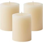 Mister Candle Dripless Unscented Pillar Candles, Set of 3 Hand Poured Solid Color Non-Scented Candles for Home Decor, Premium Wax, 60 Hr Burn Time - 3x4 Inch, Ivory