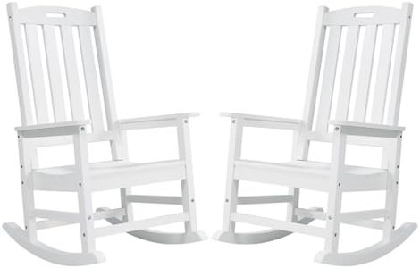 Psilvam Oversized Outdoor Rocking Chair Set of 2, Porch Rocker with 21" Wide Seat and 32" Tall Backrest, Pre-assembled with most components for effortless installation (White)