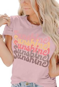 INFITTY Womens Funny Letters Print T Shirts Short Sleeve Shirts Cute Sunshine Graphic Tees Summer Casual Loose Tops, Purple, Medium