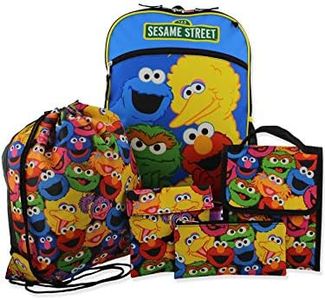 Sesame Street Boys Girls 5 piece Backpack Lunch Bag and Snack Bag School Set, Blue/Multi, One Size, Traditional Backpacks