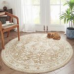 TOPICK Round Rug 5Ft Area Rug Indoor Circle Bohemian Taupe Rug Washable Rug Floral Medallion Non Slip with Rubber Backing for Living Dining Room Entryway